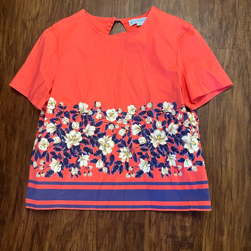 Draper James floral top size 12 coral blue sleeveless nylon cotton